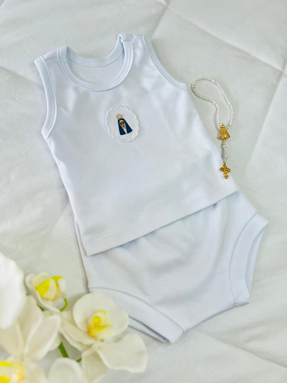 Conjunto regata com tapa fraldas Nossa Senhora Aparecida