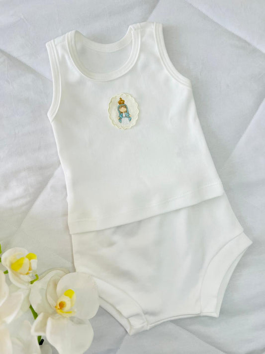 Conjunto regata com tapa fraldas Nossa Senhora de Fátima