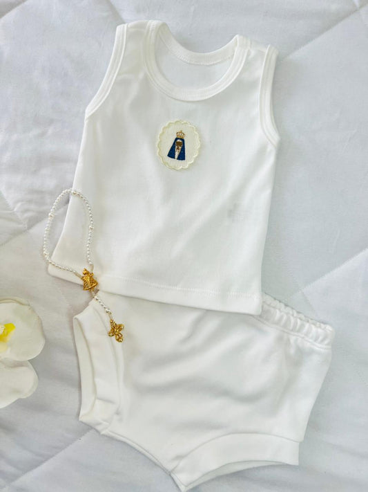 Conjunto regata com tapa fraldas Nossa Senhora Aparecida